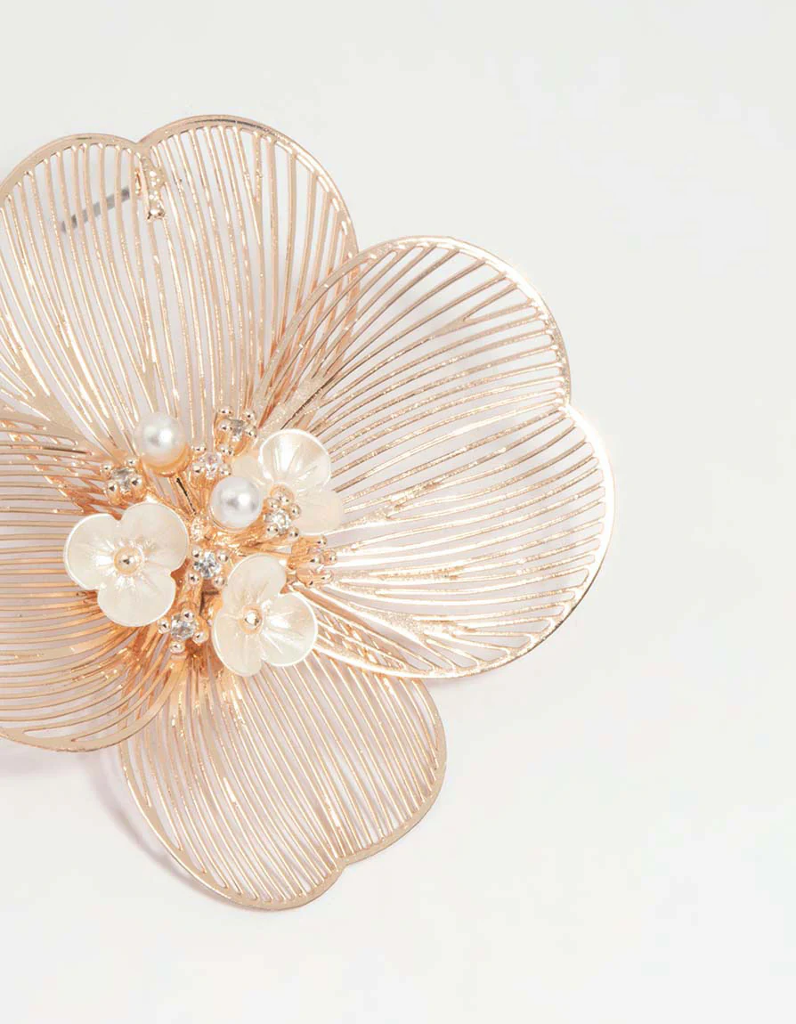 Rose Gold Statement Flower Stud Earrings - Image 5