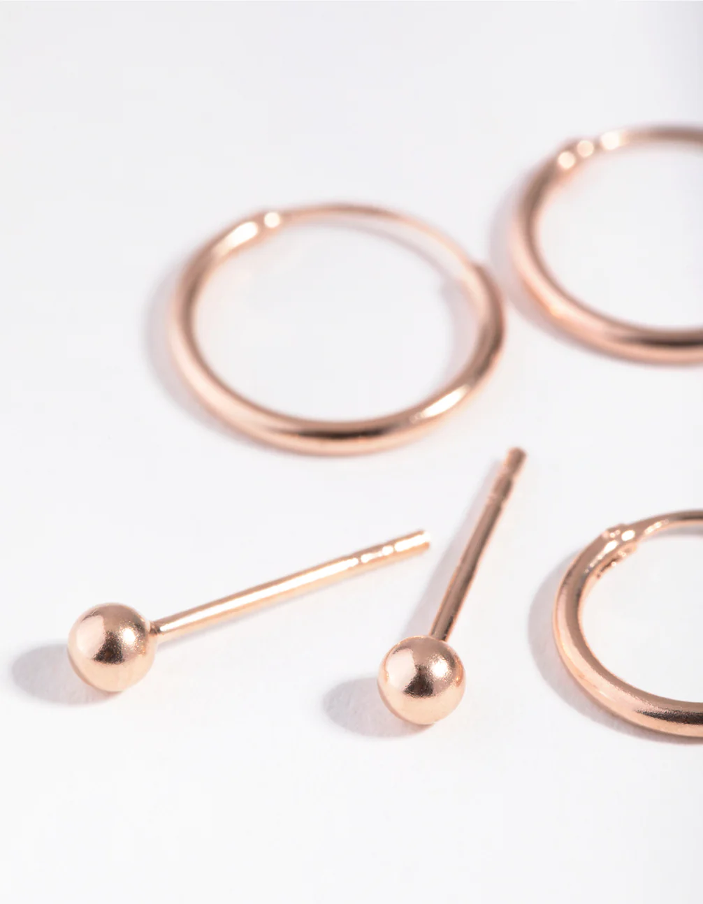 Rose Gold Plated Sterling Silver Ball Stud & Hoop Three-Pack Earring - Image 3