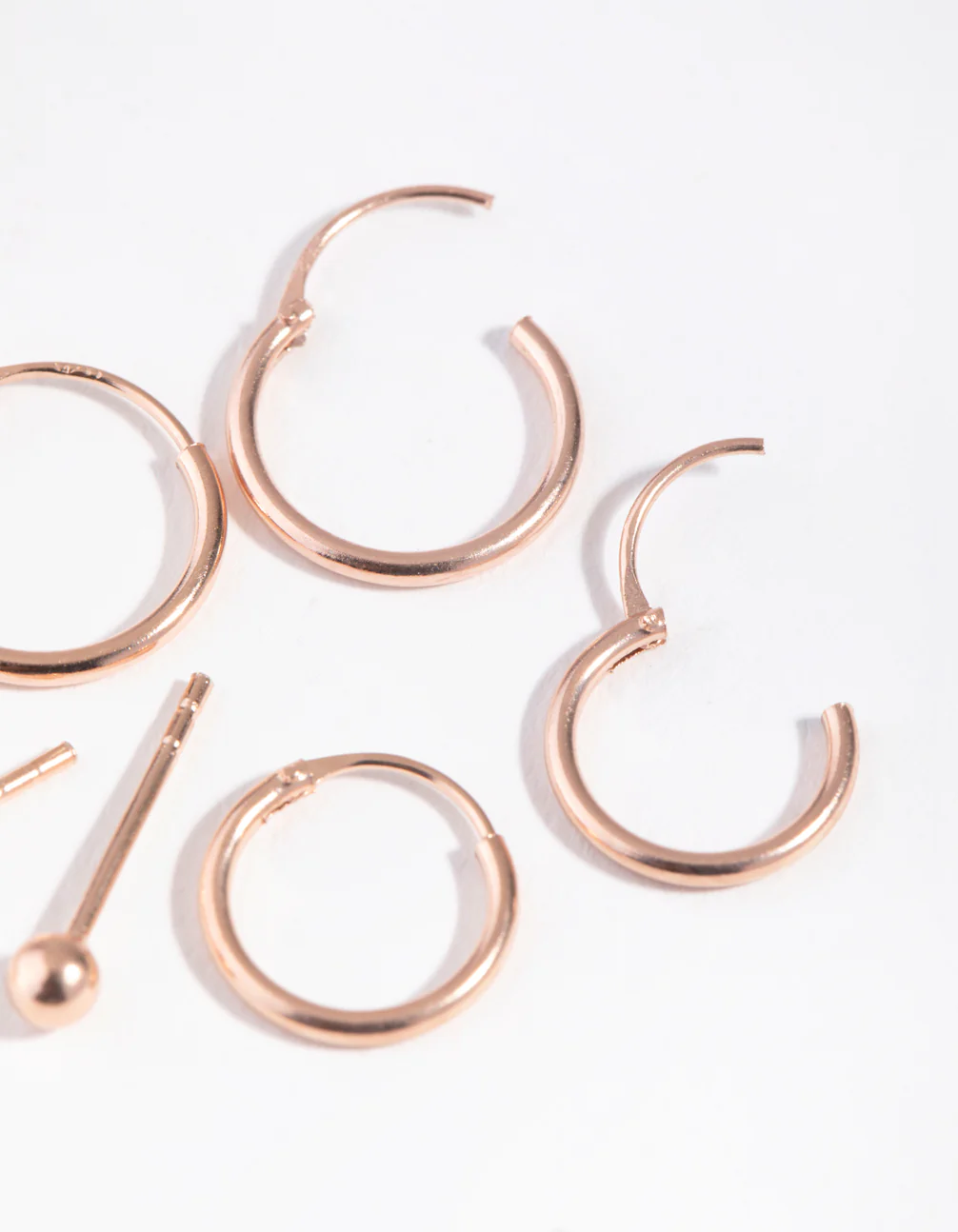 Rose Gold Plated Sterling Silver Ball Stud & Hoop Three-Pack Earring - Image 4