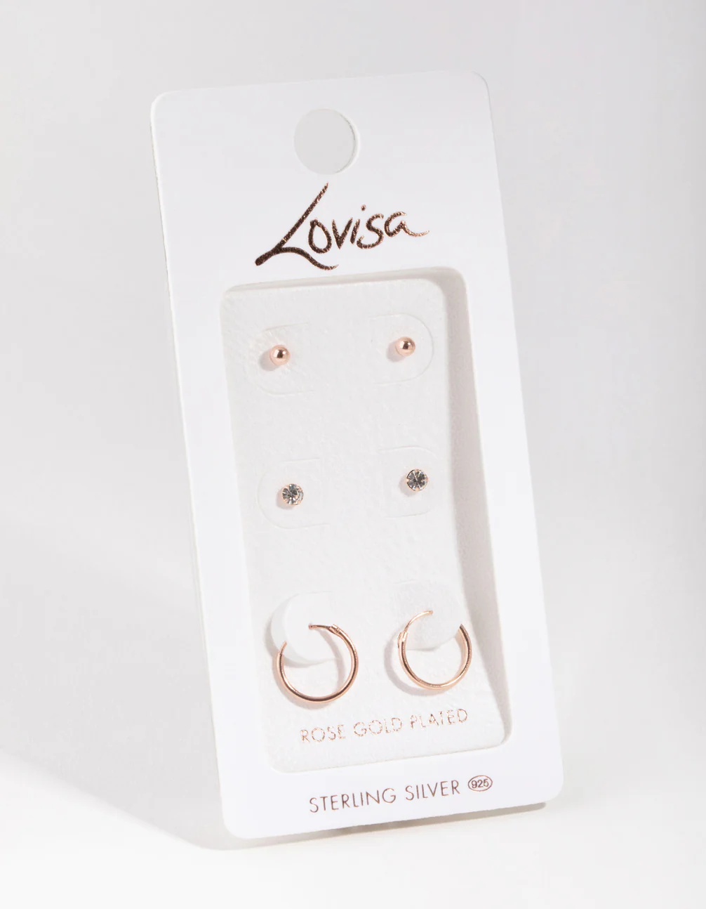 Rose Gold Plated Sterling Silver Cubic Zirconia Ball Stud & Hoop Earrings - Image 3