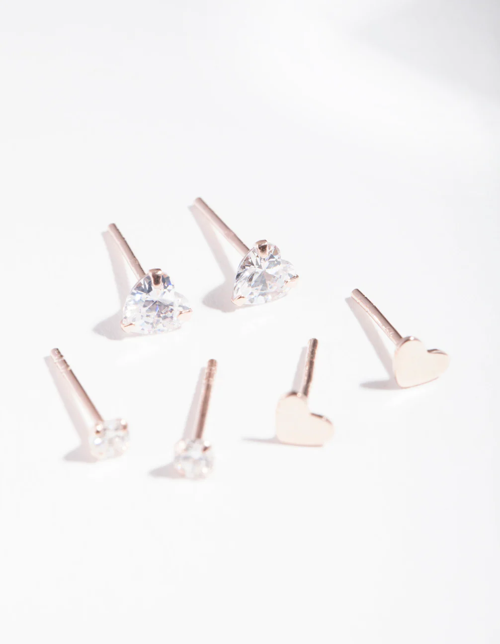 Rose Gold Plated Sterling Silver Cubic Zirconia Heart Stud Earring Pack - Image 3