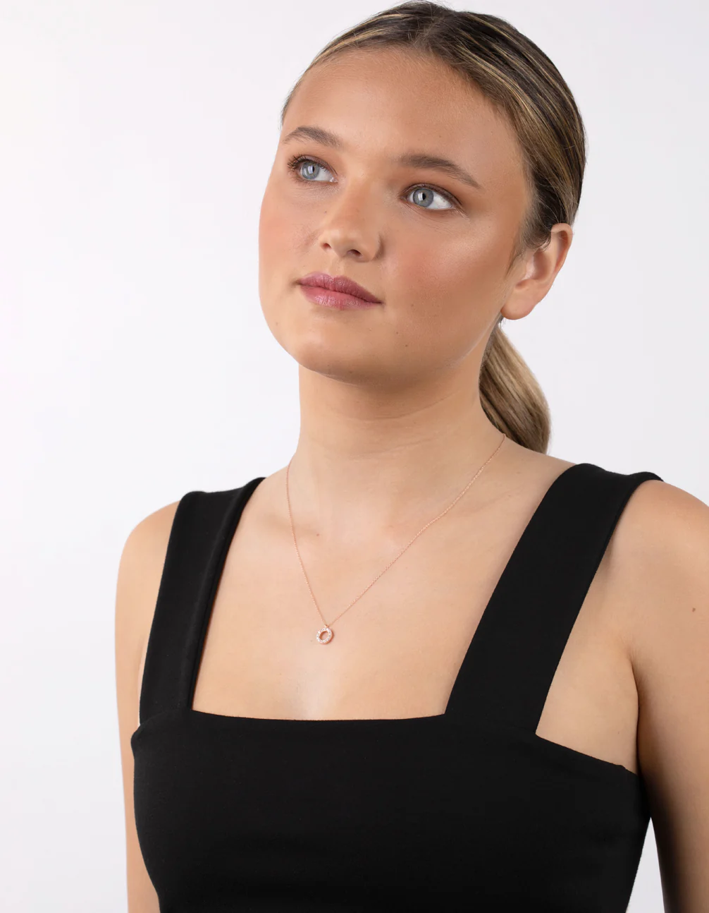 Rose Gold Plated Sterling Silver Cubic Zirconia Circle Necklace - Image 5