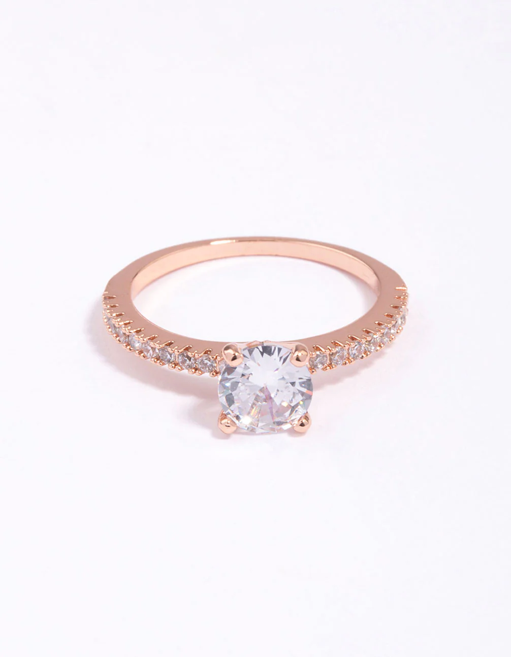 Rose Gold Plated Cubic Zirconia Plated Round Textured Band Ring - Image 3