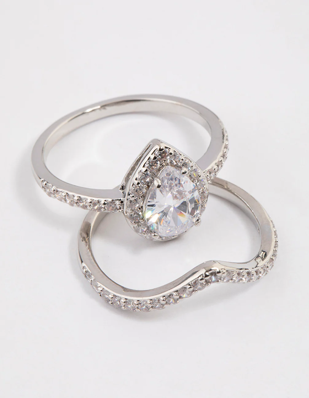 Silver Crowned Pear Crystal Ring - Image 2