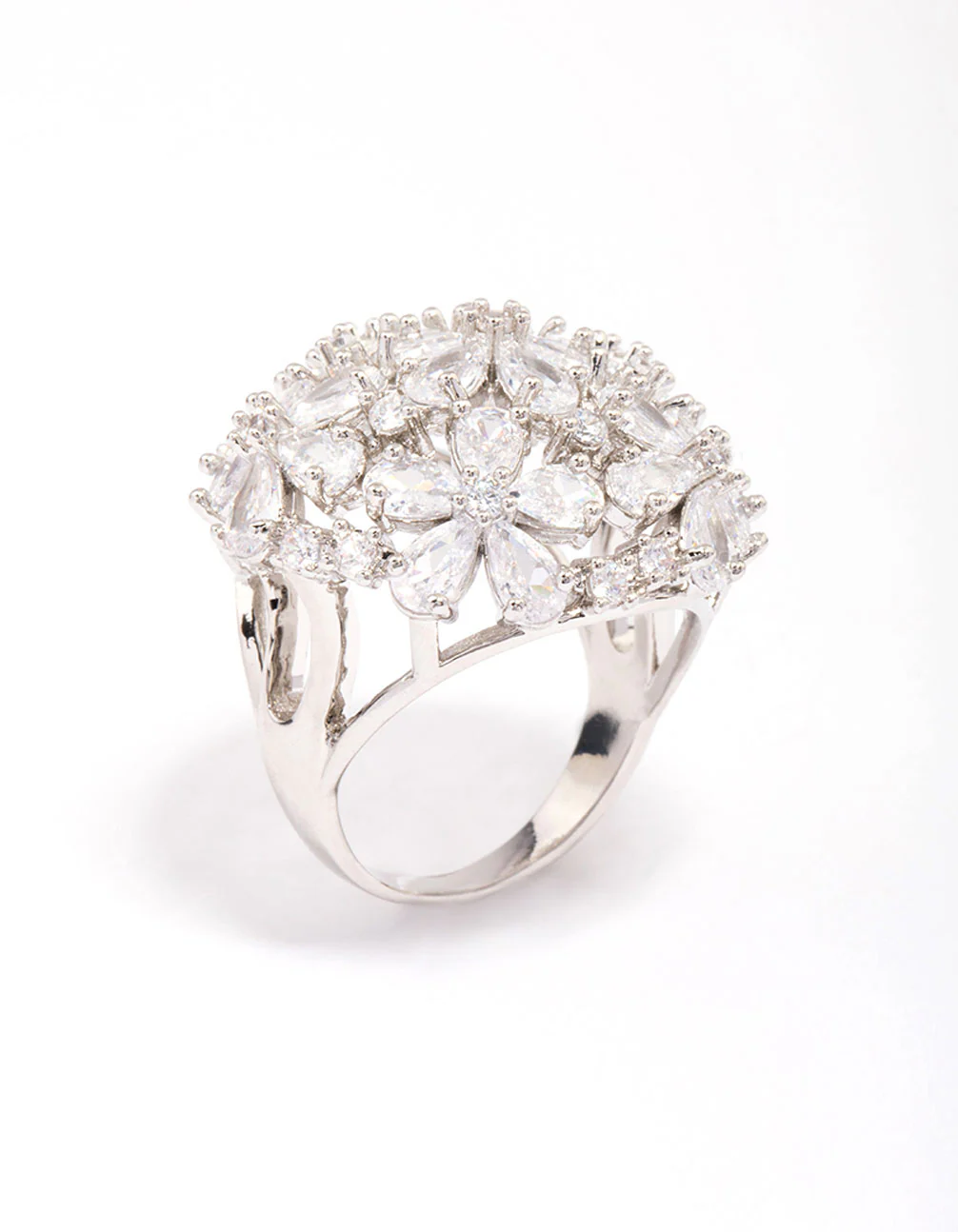 Silver Flower Dome Cocktail Ring - Image 2