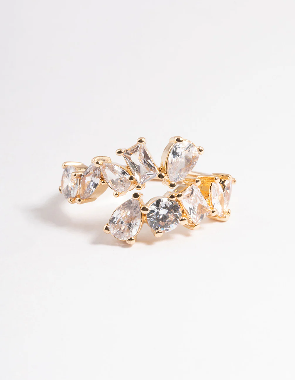 Gold Cubic Zirconia Mixed Stone Open Front Ring - Image 2