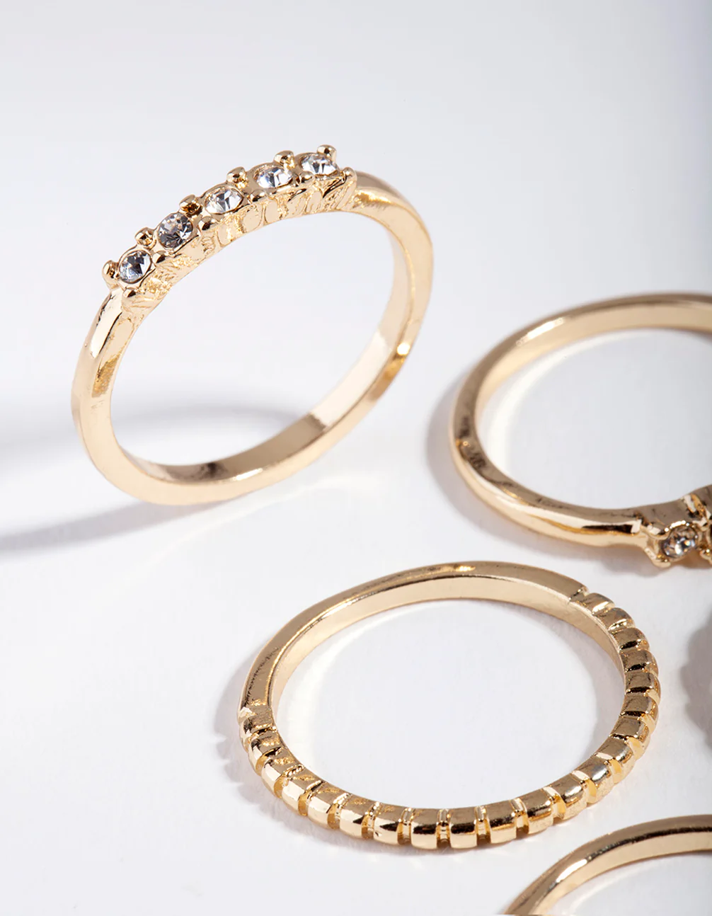 Gold Diamante & Chain Ring 5-Pack - Image 2