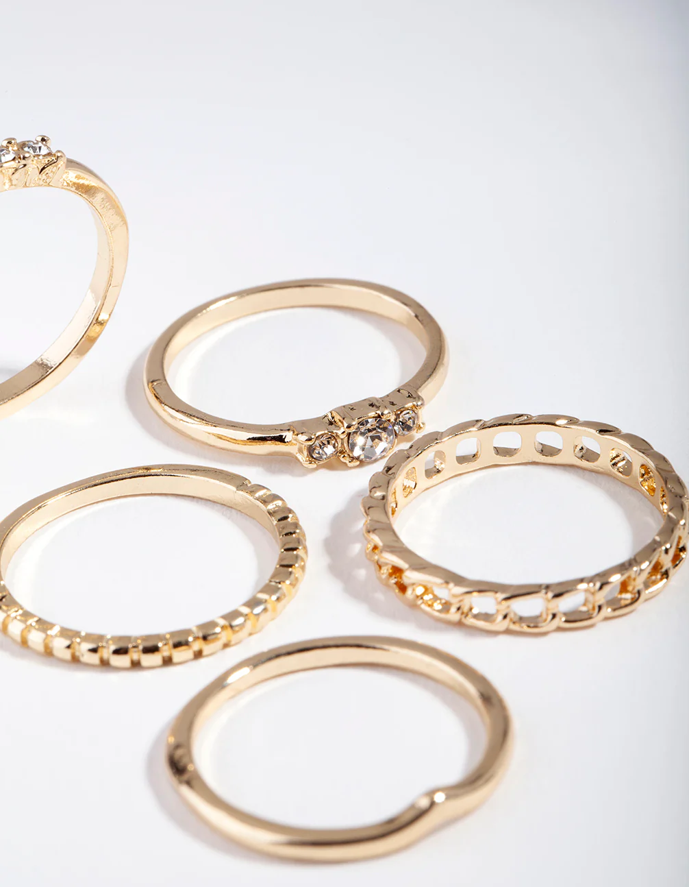 Gold Diamante & Chain Ring 5-Pack - Image 3