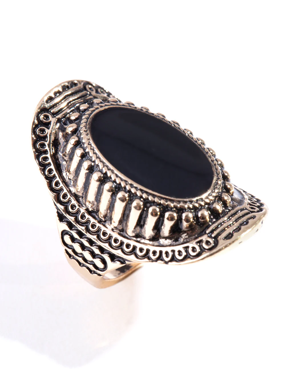 Antique Gold Oval Etched Border Ring - Image 2