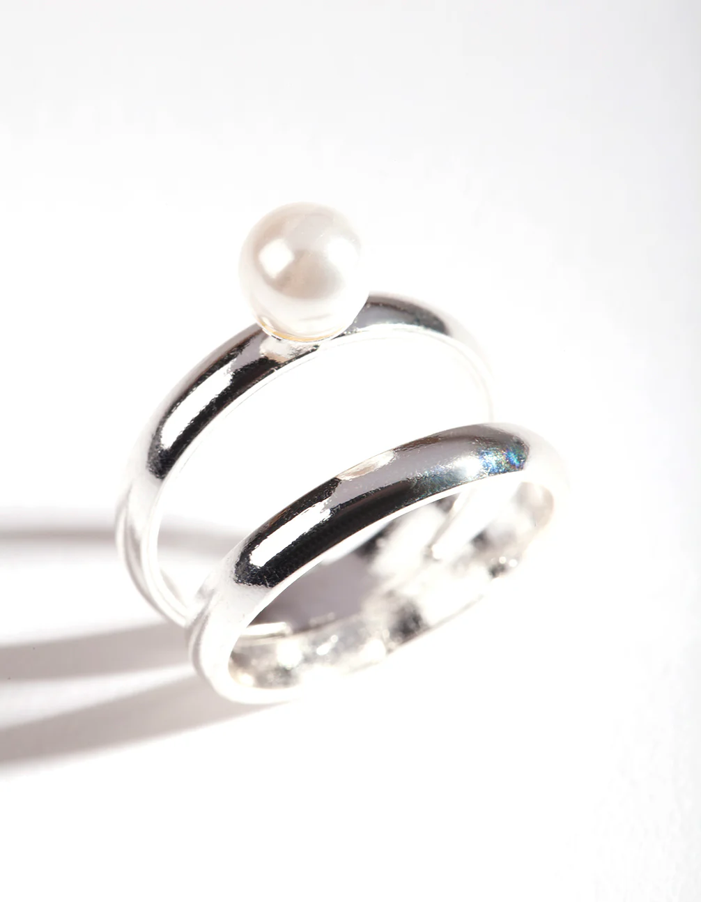Rhodium Double Pearl Ring - Image 2