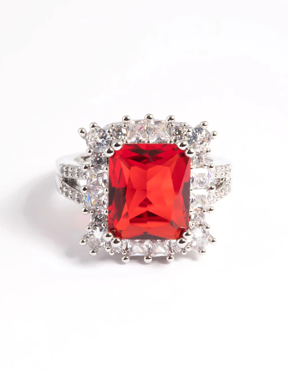 Silver Cubic Zirconia Red Asscher Ring - Image 3