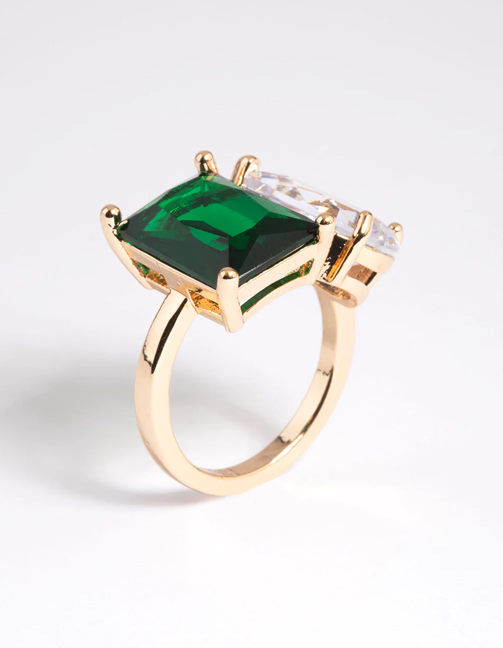 Rhodium Cubic Zirconia Green Statement Ring - Image 3