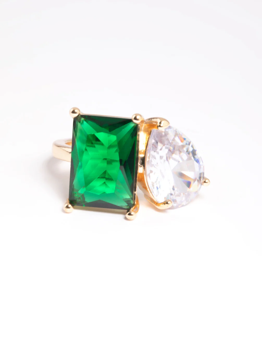 Rhodium Cubic Zirconia Green Statement Ring - Image 4