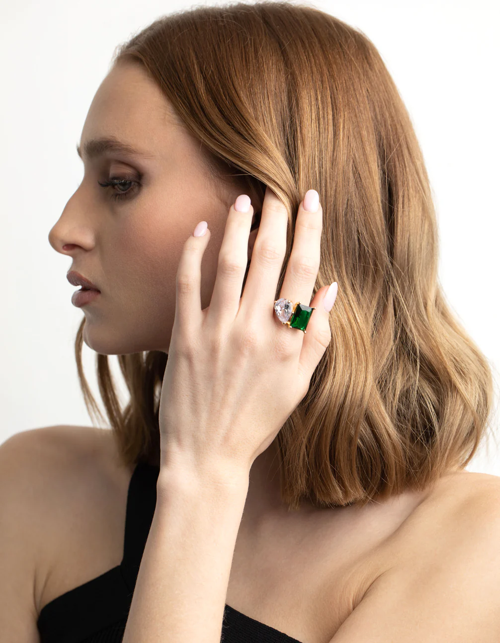 Rhodium Cubic Zirconia Green Statement Ring - Image 5