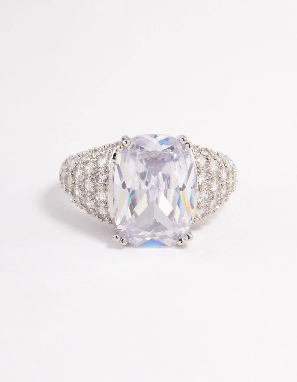 Silver Luxe Rectangle Cubic Zirconia Ring - Image 3
