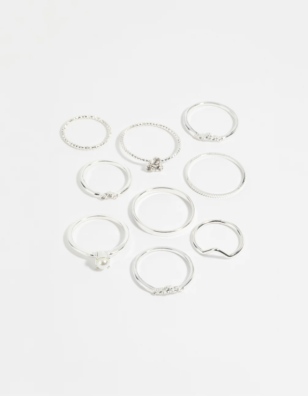 Silver Pearl & Diamante Ring 9-Pack