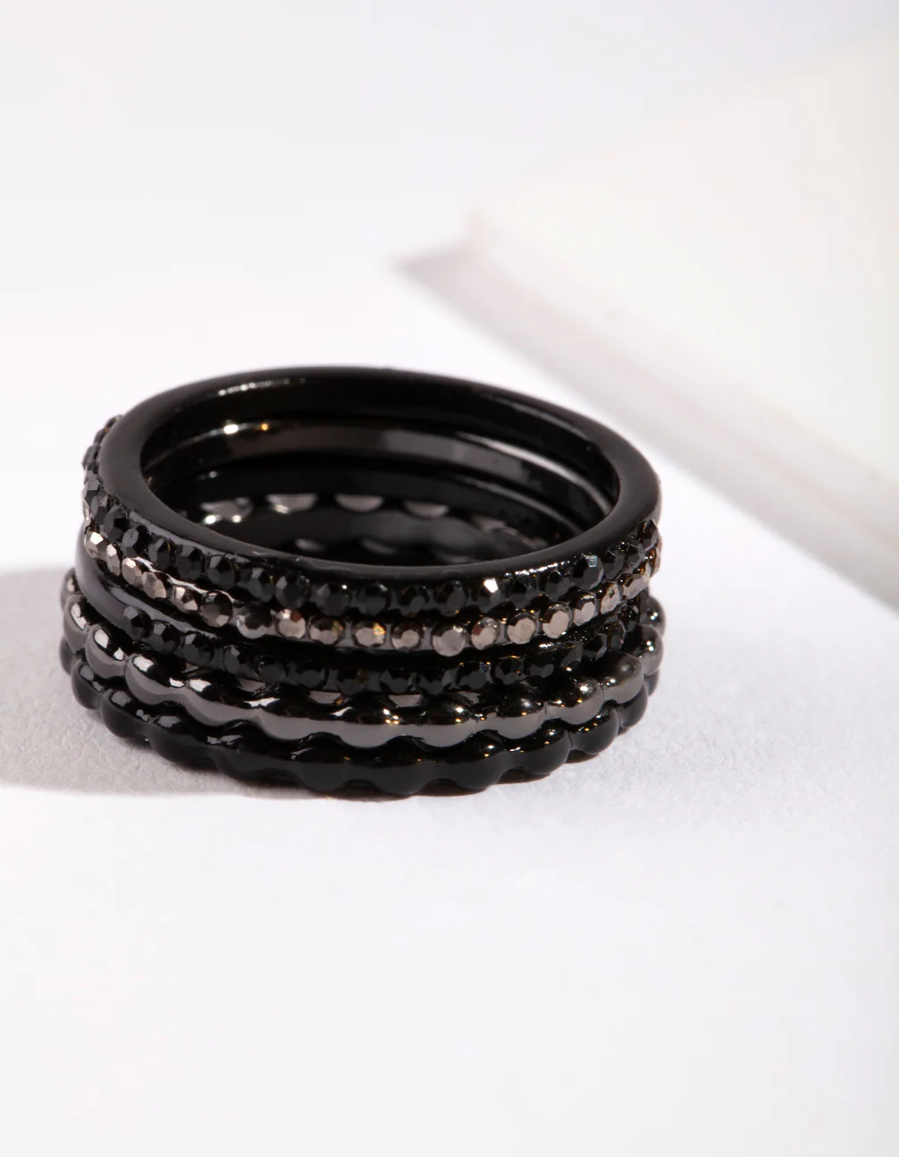 Black Fine Diamante Ring Stack - Image 3