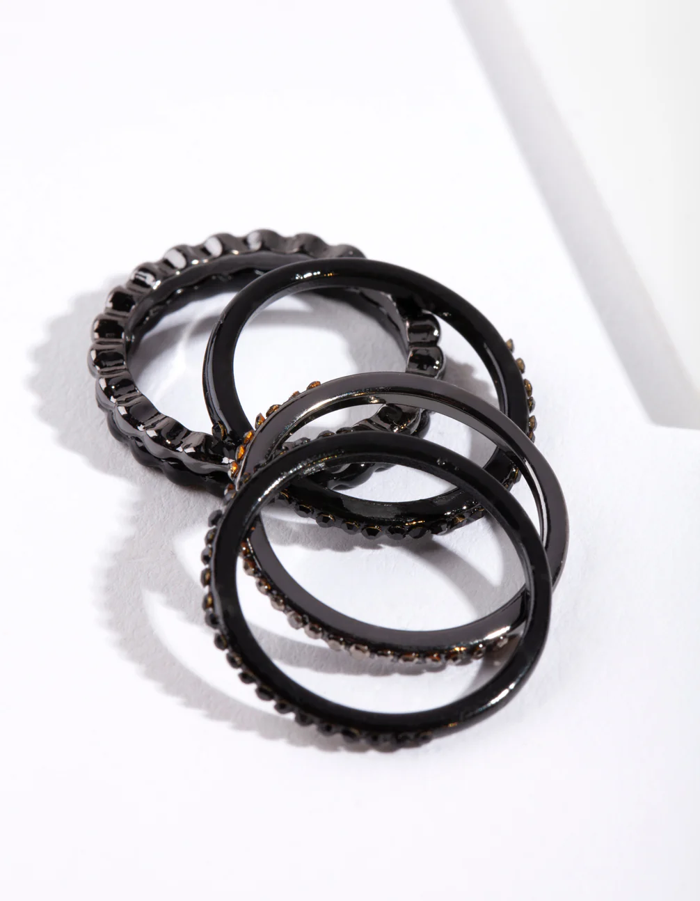 Black Fine Diamante Ring Stack - Image 4