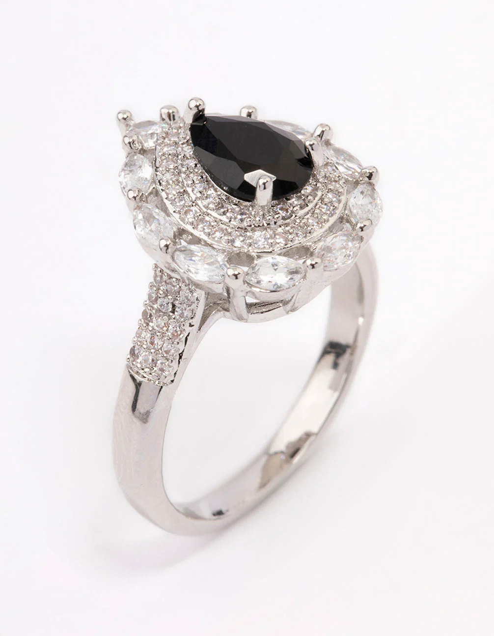 Black Flare Pear Cubic Zirconia Ring - Image 2