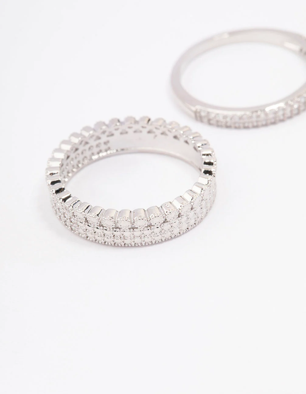 Silver Cubic Zirconia Double Band Double Stack Ring - Image 2