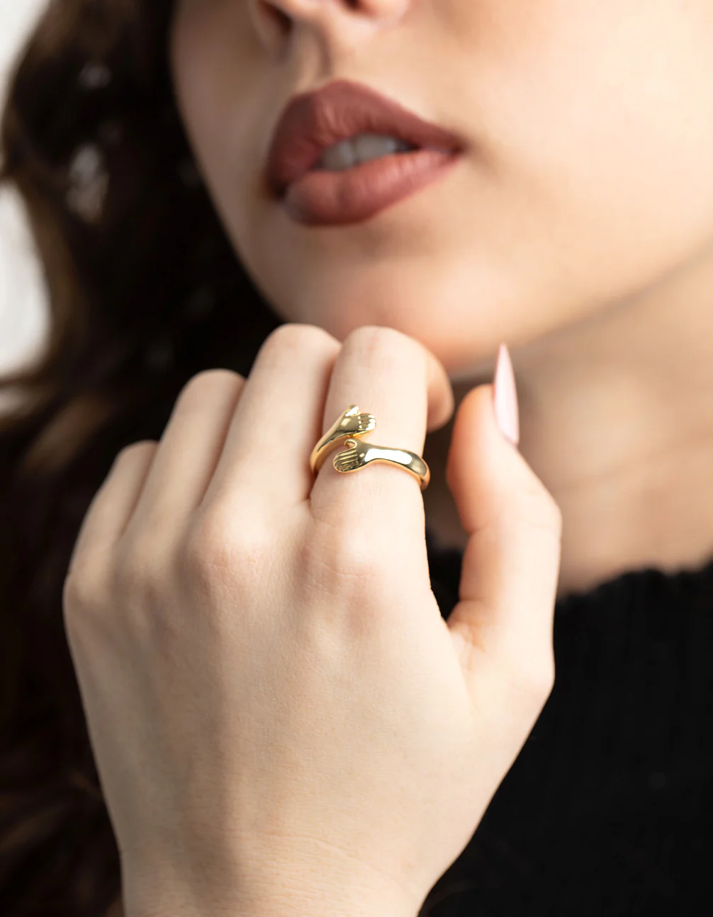 Gold Plated Hugging Hands Ring - Image 2