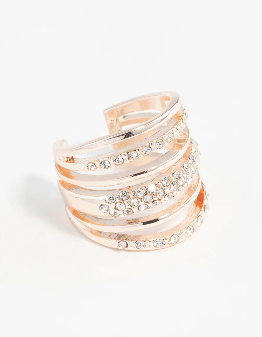 Rose Gold Six Layered Diamante Band Ring