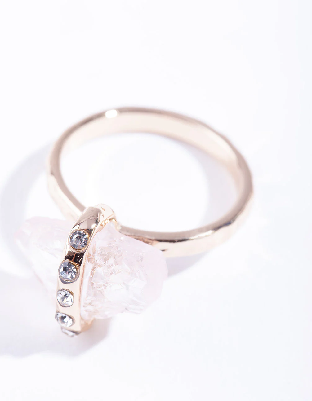Gold Raw Stone With Diamante Strap Ring - Image 2