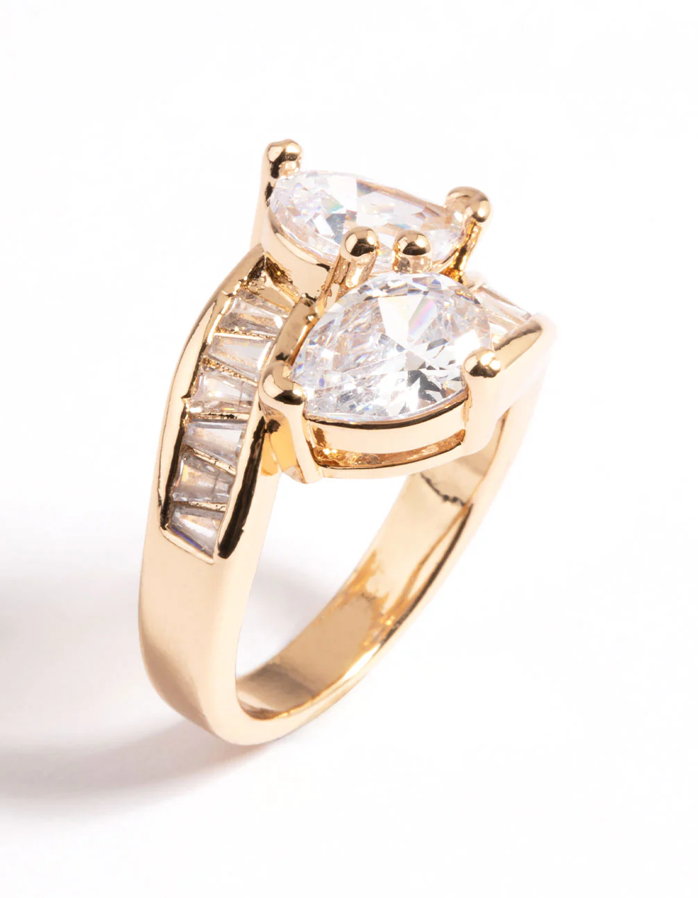 Gold Cubic Zirconia Pear Crossover Ring - Image 5