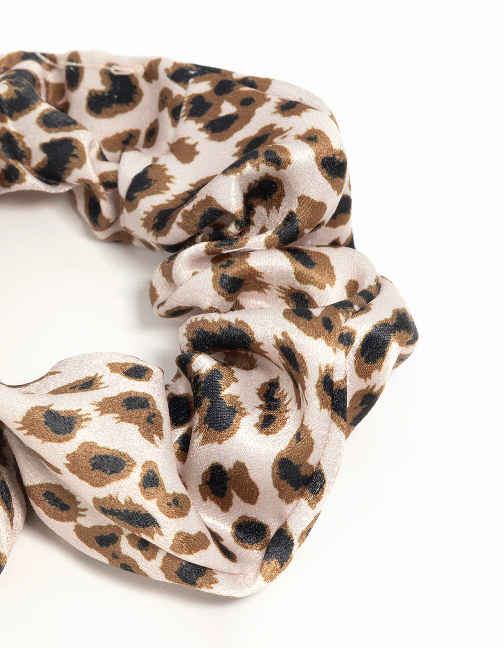 Satin Fabric Leopard Print & Cream Scrunchies 3-Pack - Image 3