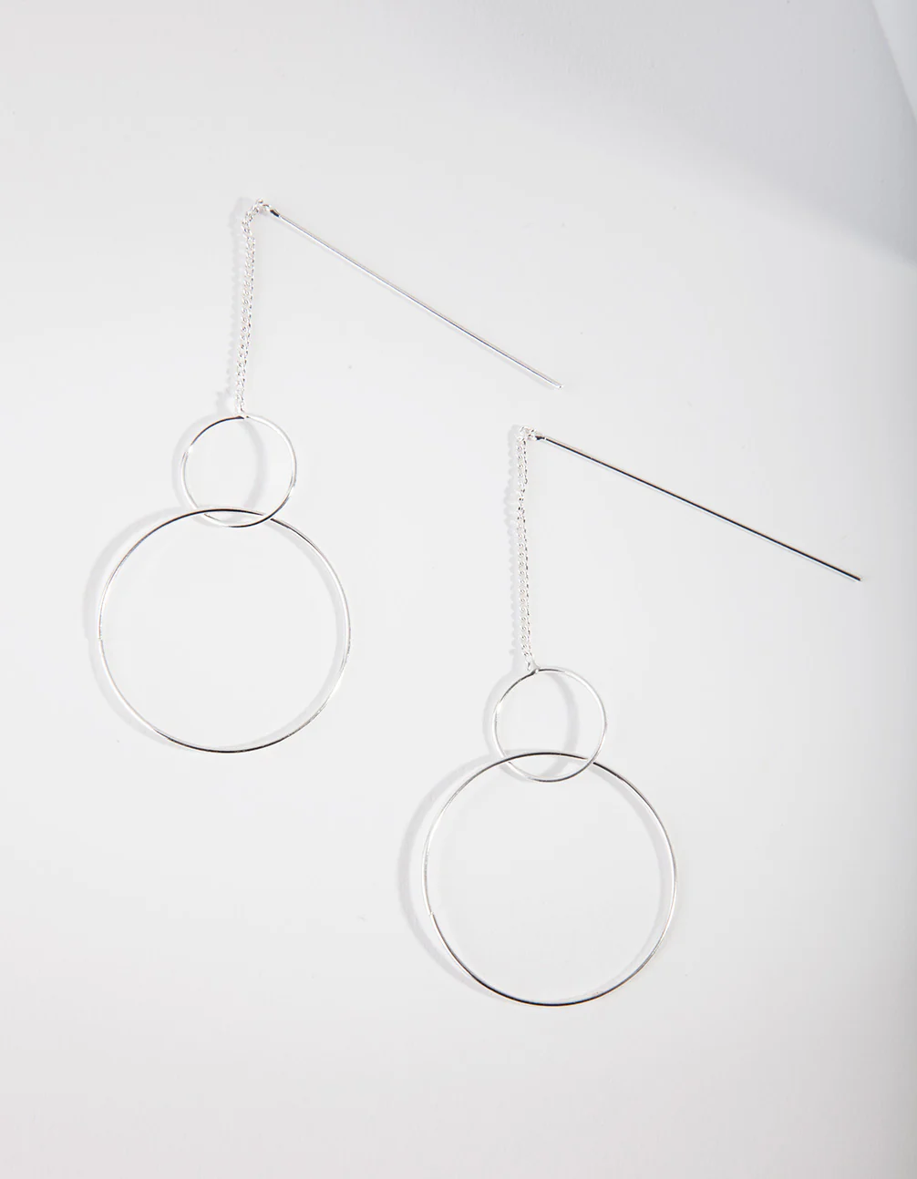 Silver Fine Double Circle Drop Earrings