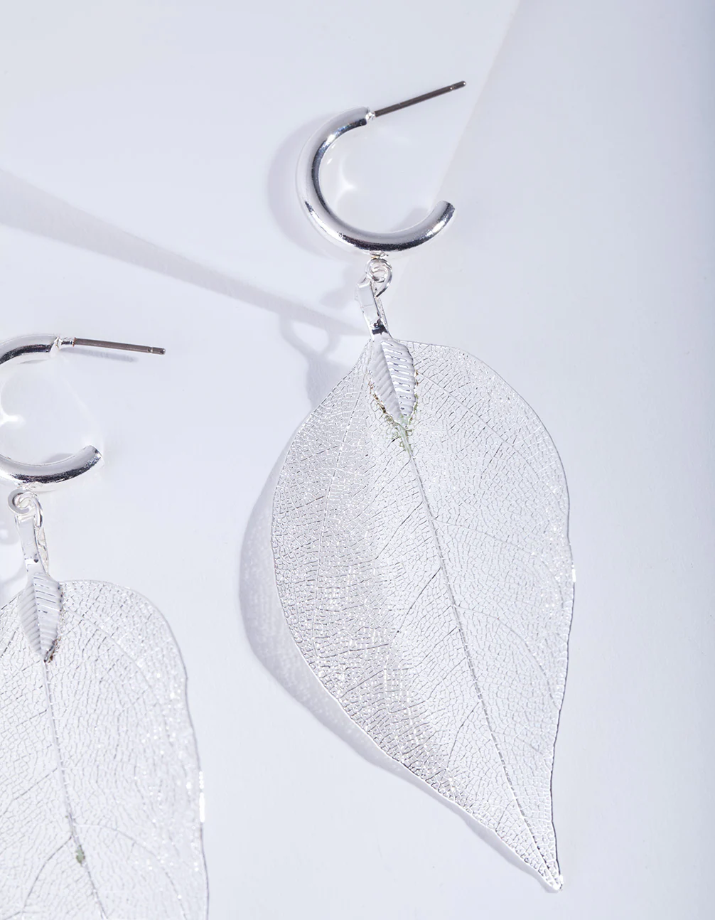 Silver Leaf Hoop Earrings - Image 2