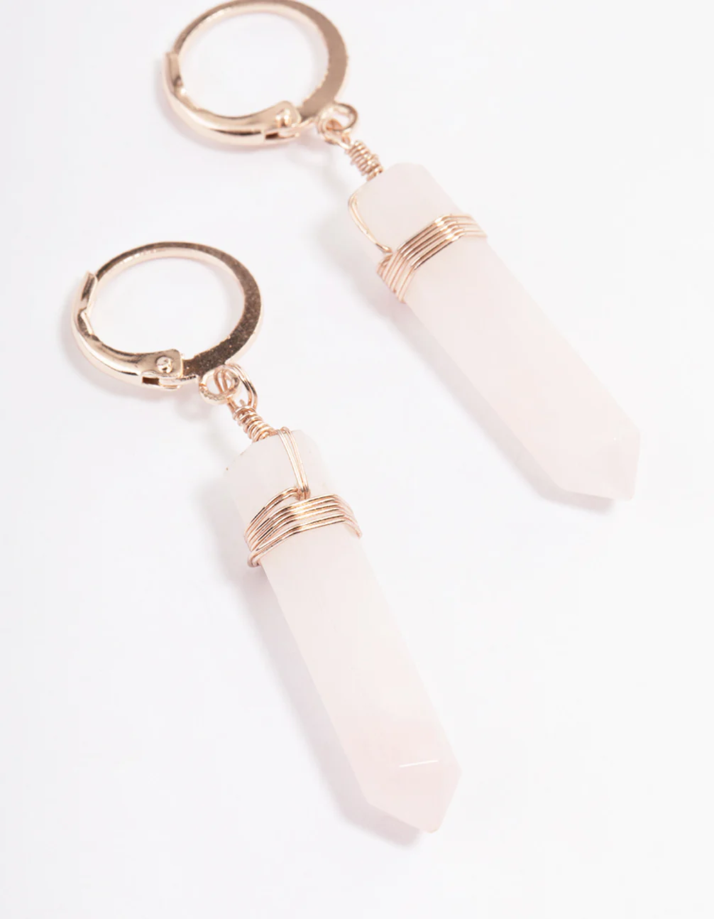 Rose Gold Rose Quartz Huggie Earrings - Image 2