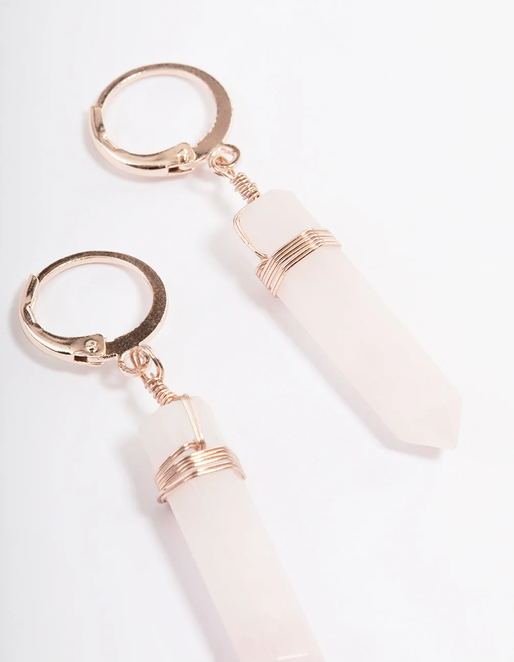 Rose Gold Rose Quartz Huggie Earrings - Image 3