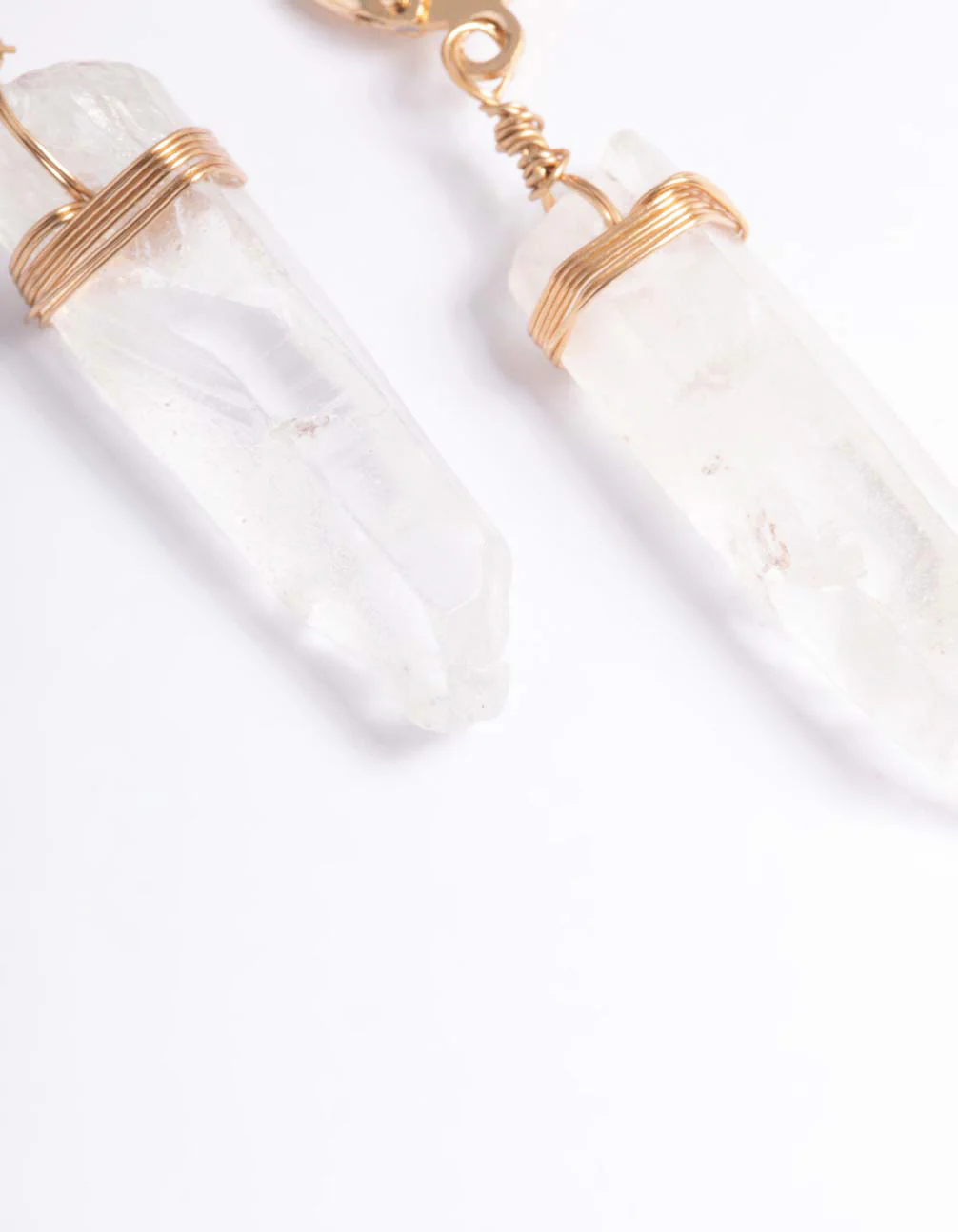 Gold Clear Quartz Raw Shard Huggie Earrings - Image 4