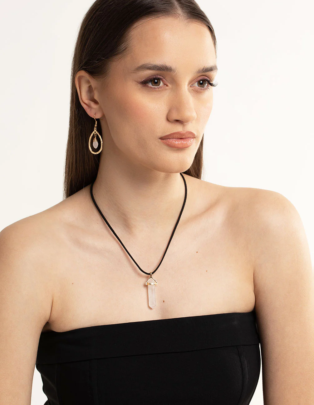 Gold Clear Quartz Shard Cord Necklace - Image 2