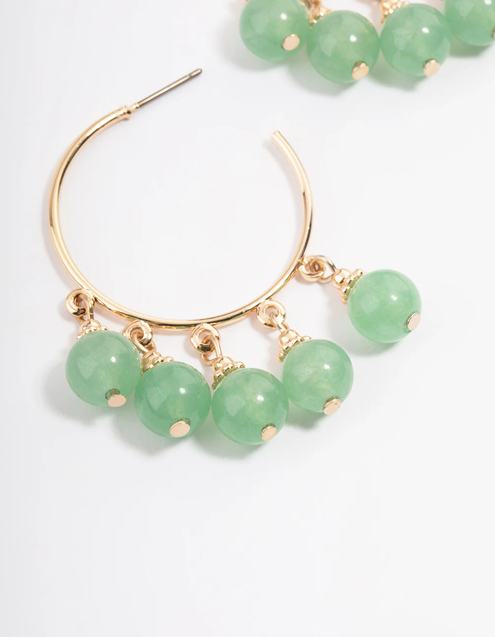 Gold Green Aventurine Beaded Hoop Earrings - Image 2