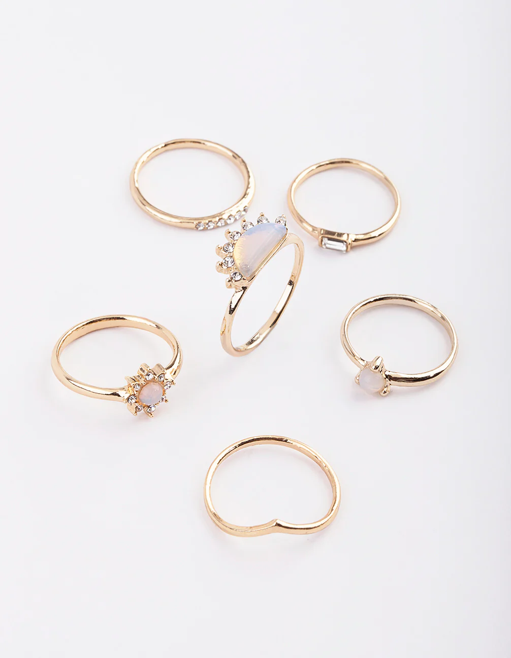 Gold Sunburst Ring Stack Pack with Moonstone - Image 2