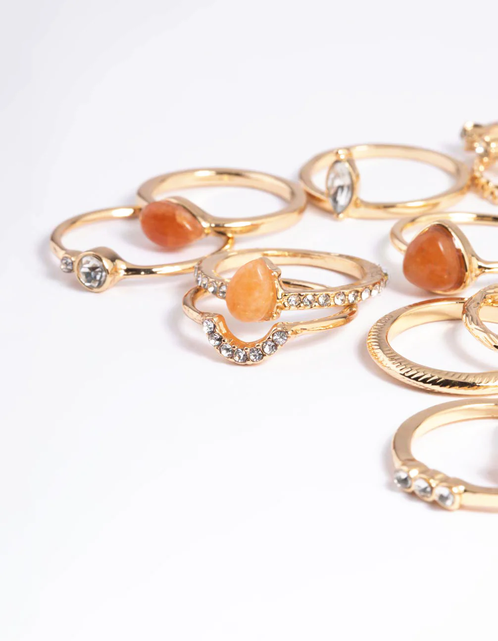 Gold Orange Diamante & Stone Ring - Image 4