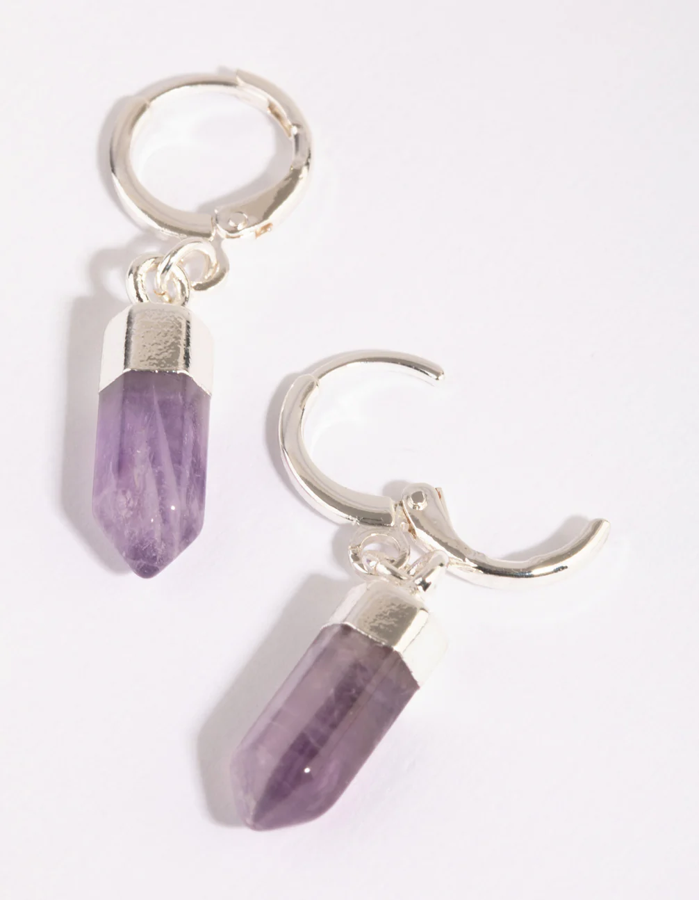 Silver Amethyst Shard Huggie Earrings