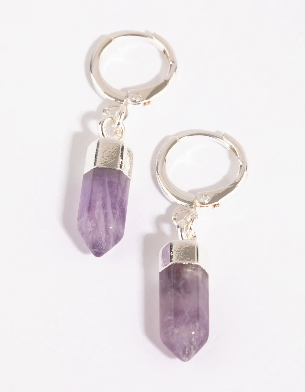 Silver Amethyst Shard Huggie Earrings - Image 2