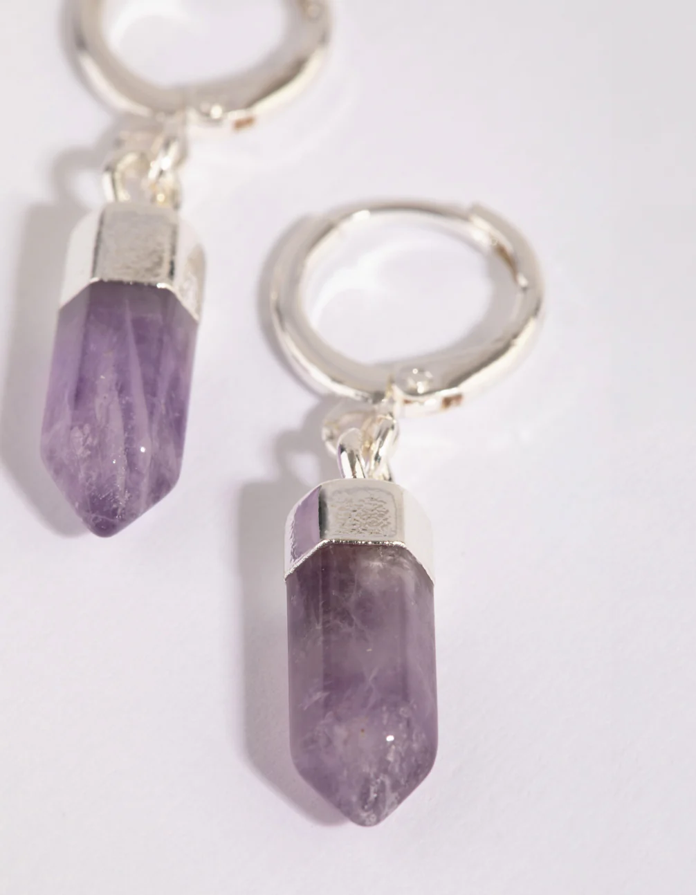 Silver Amethyst Shard Huggie Earrings - Image 3