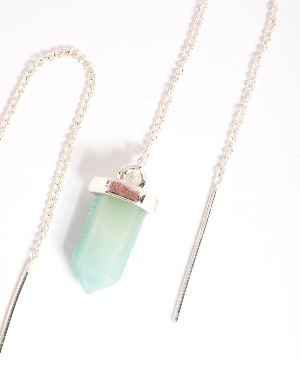 Silver Amazonite Shard Thread Earrings - Image 2