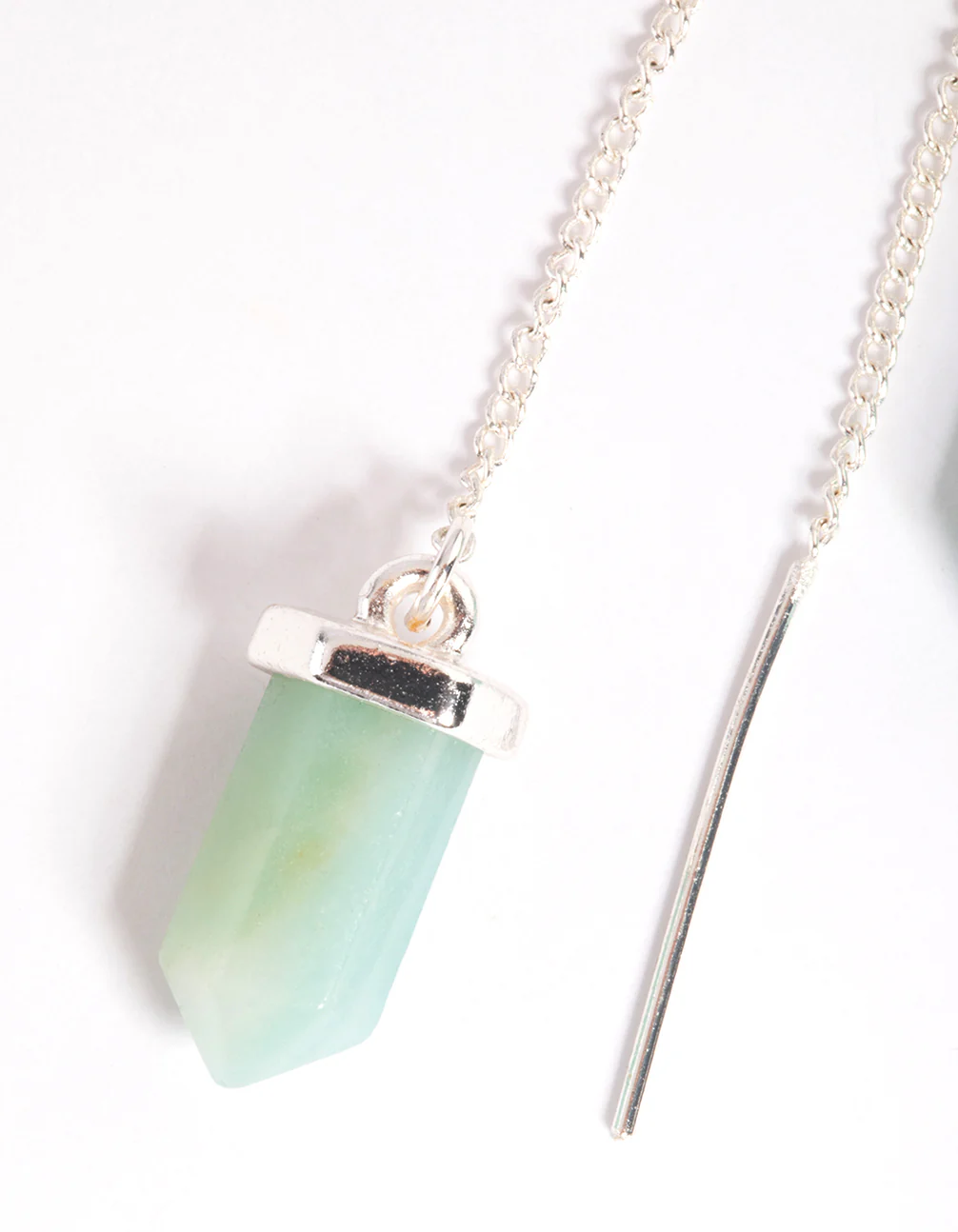 Silver Amazonite Shard Thread Earrings - Image 3