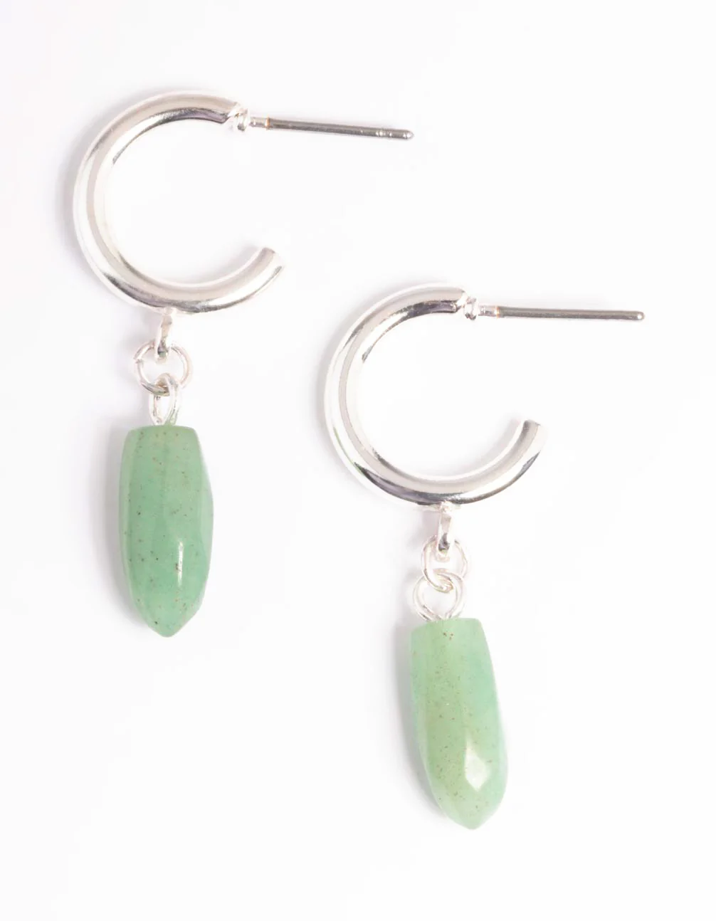 Silver Green Fluorite Mini Shard Hoop Earrings
