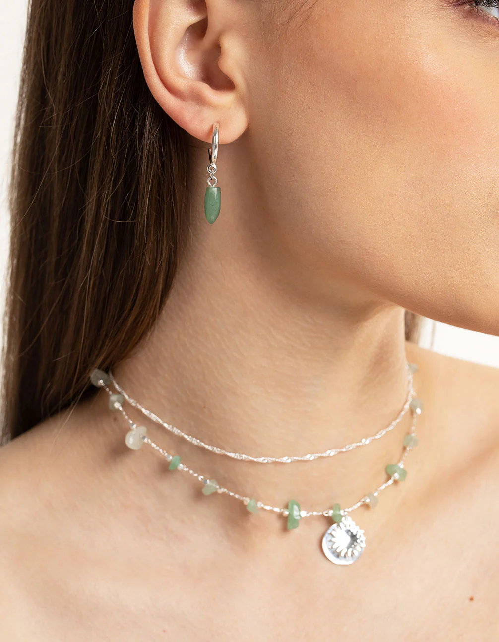Silver Green Fluorite Mini Shard Hoop Earrings - Image 2