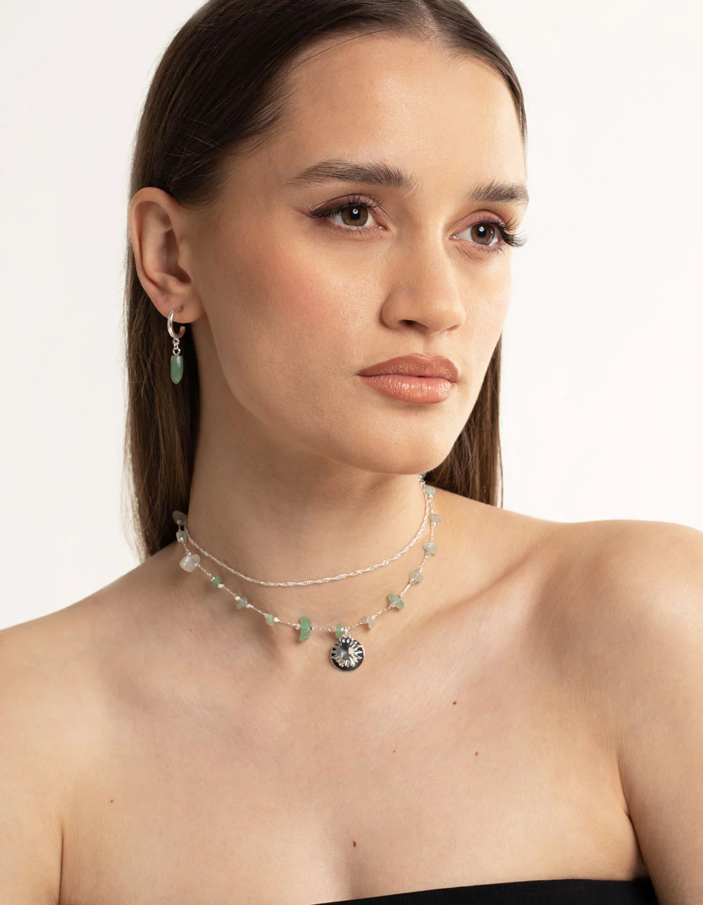 Silver Green Fluorite Mini Shard Hoop Earrings - Image 3