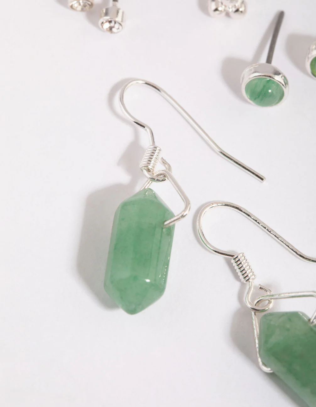 Silver Green Fluorite Stacking Earrings - Image 2