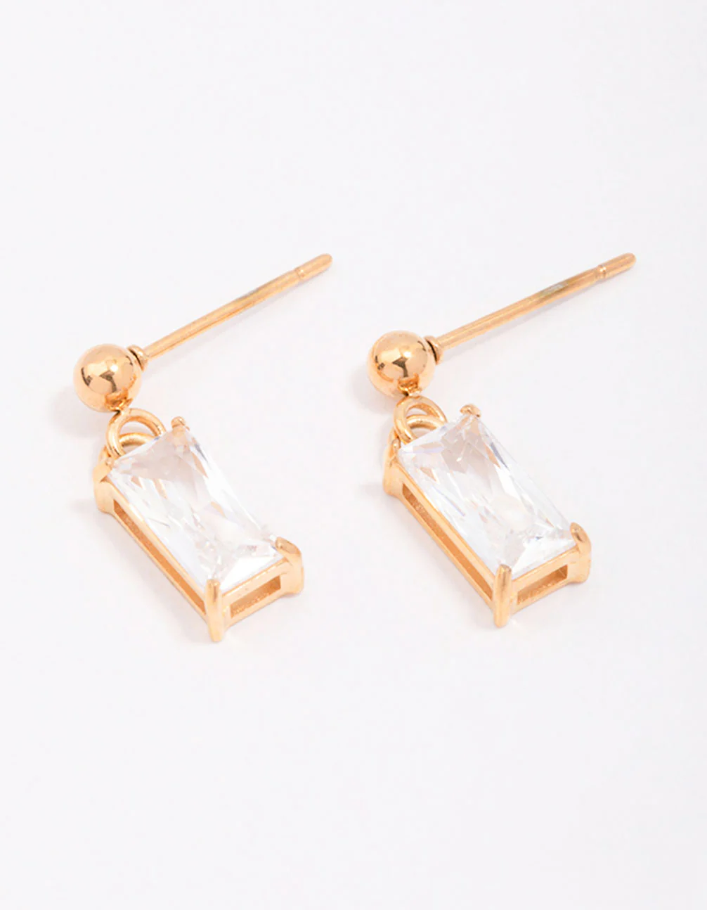 Gold Plated Surgical Steel Baguette Drop Earrings