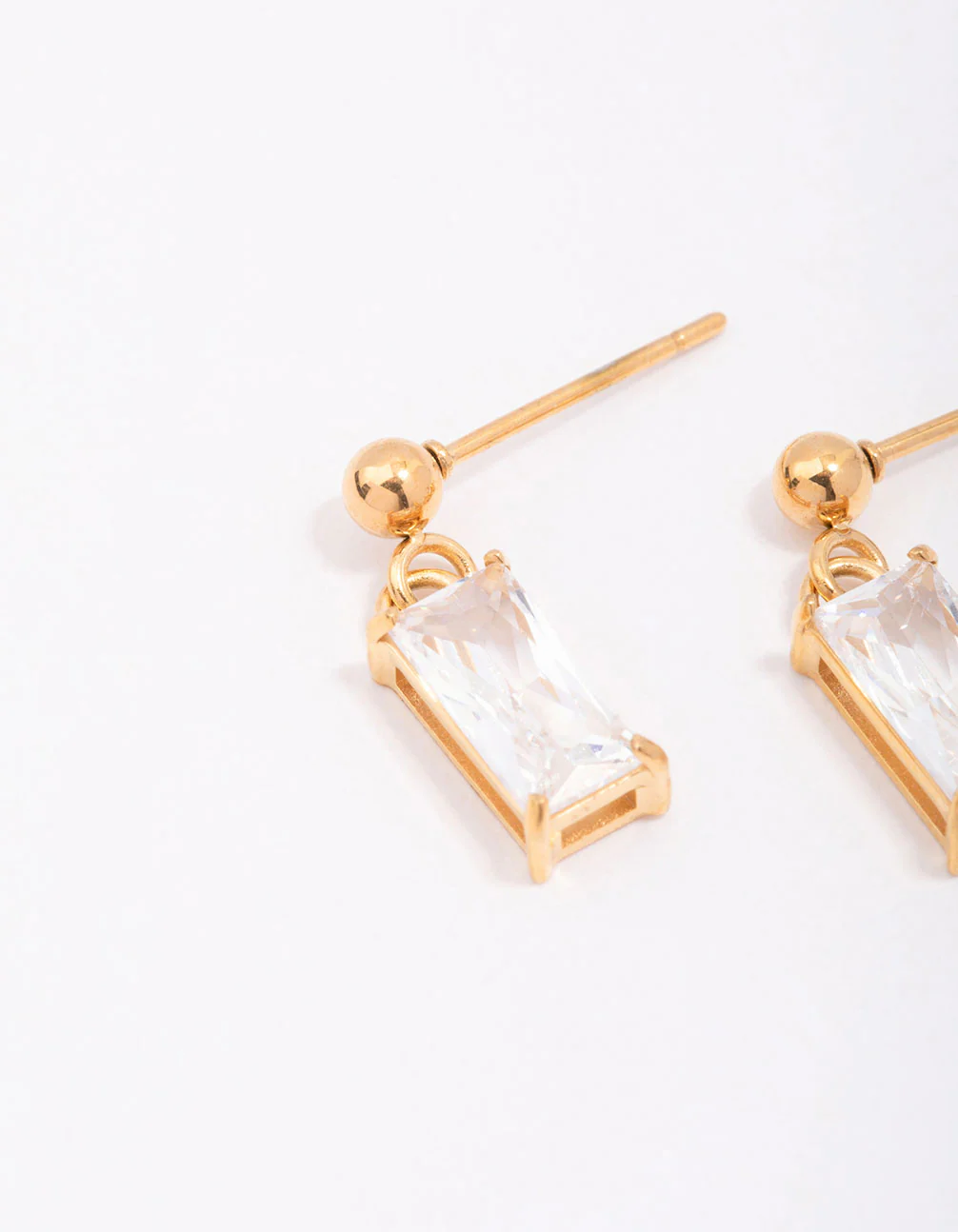 Gold Plated Surgical Steel Baguette Drop Earrings - Image 2
