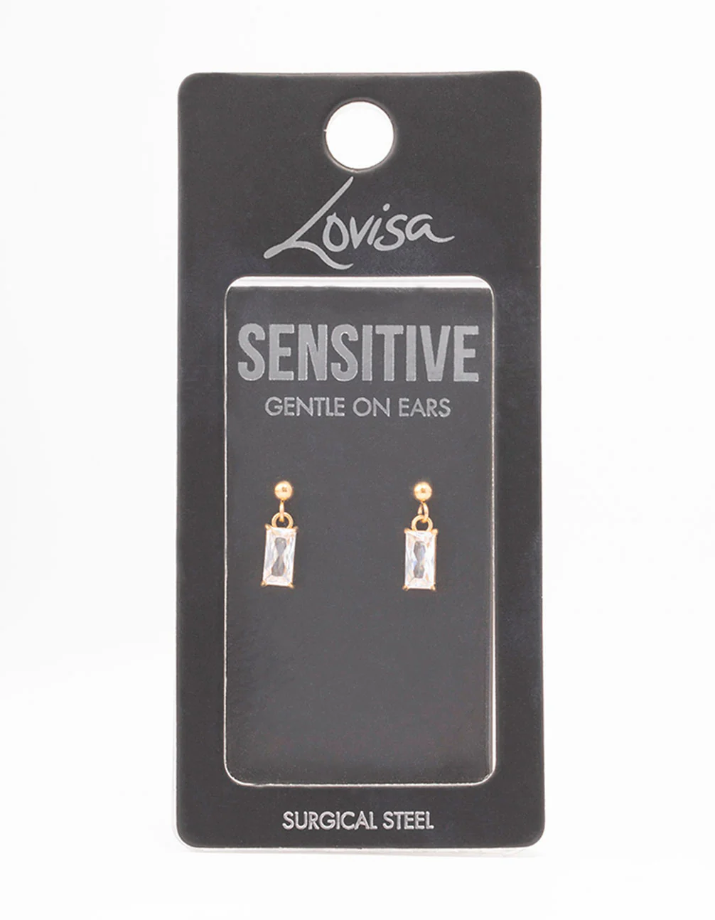 Gold Plated Surgical Steel Baguette Drop Earrings - Image 3